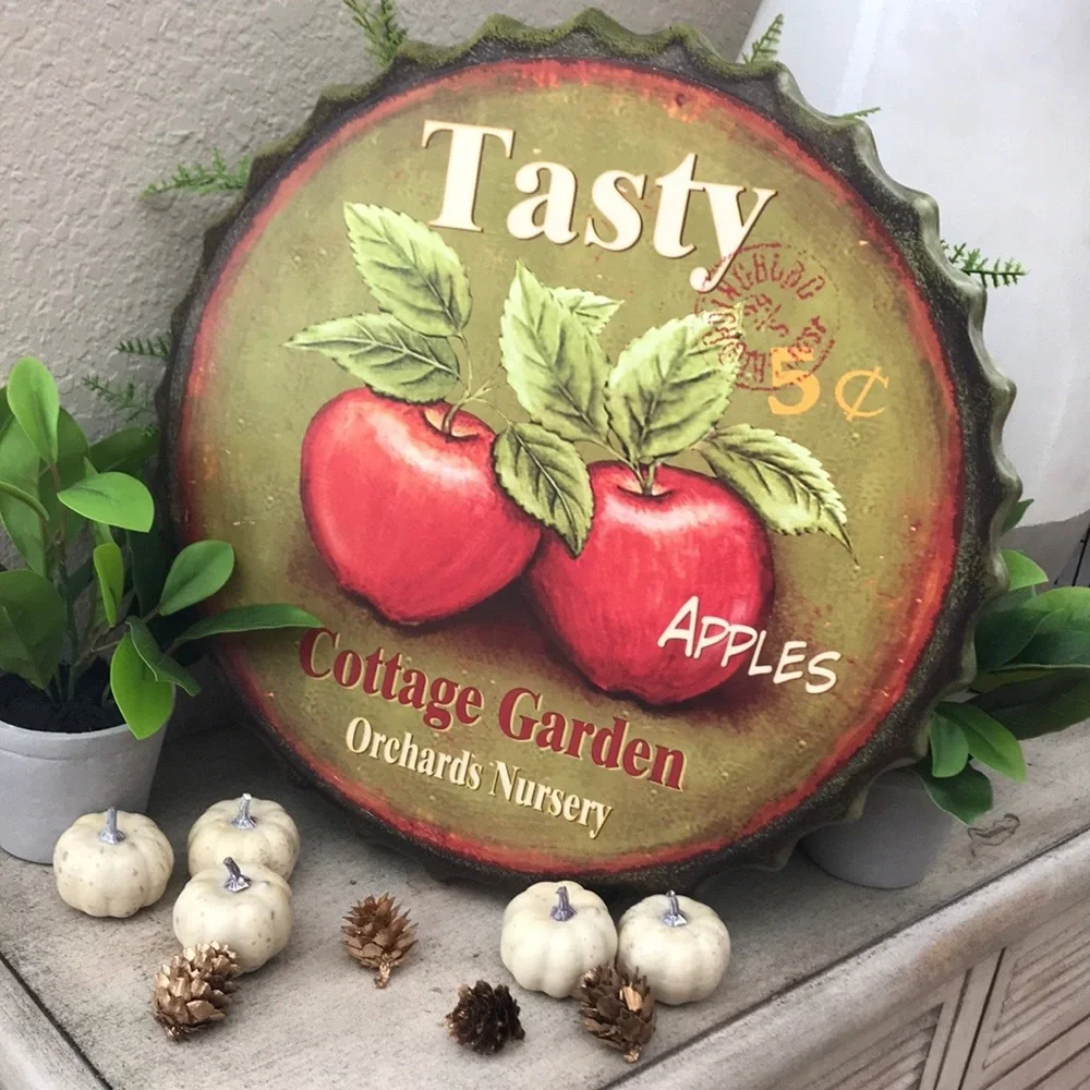 Rustic Farmhouse vintage fall harvest metal sign with Apples